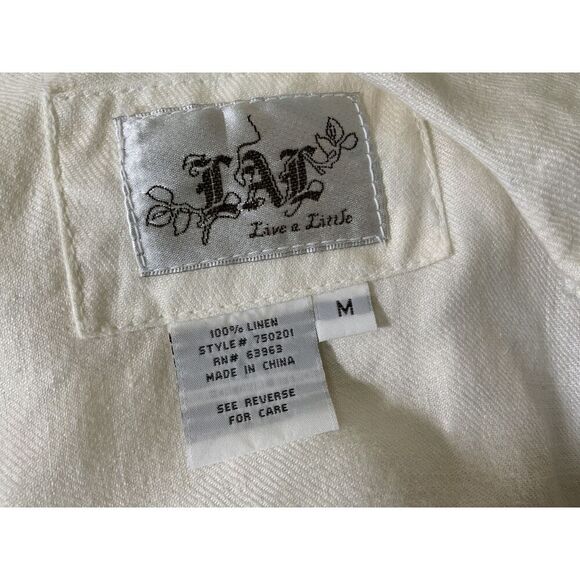 Live A Little Cream Linen Ruffle V-neck Button Front Blouse Size Medium - Picture 12 of 13